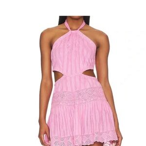 LoveShackFancy Pink Halter Sundress with Cut Out and Ruffled Details